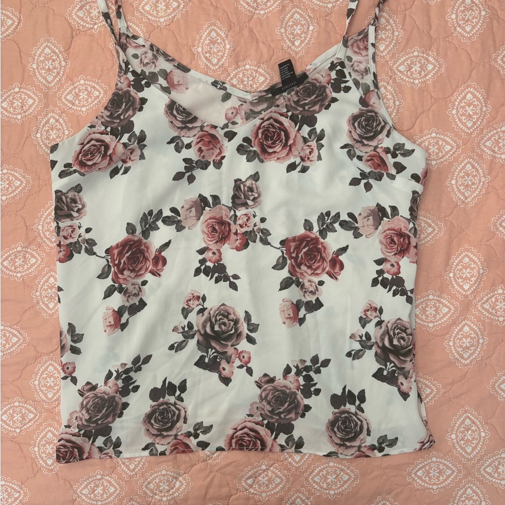 Forever 21 Rose Print Camisole in Pink and Cream